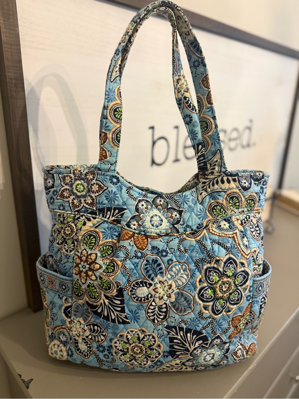 Vera Bradley Bali Blue Villager Tote Retired 2009 Y2K Quilted Bag